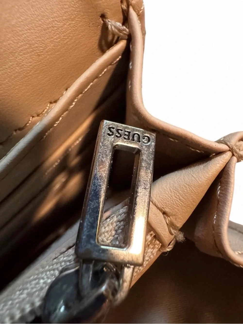Guess Beige Monogram Fold-Over Wallet with Gold Logo